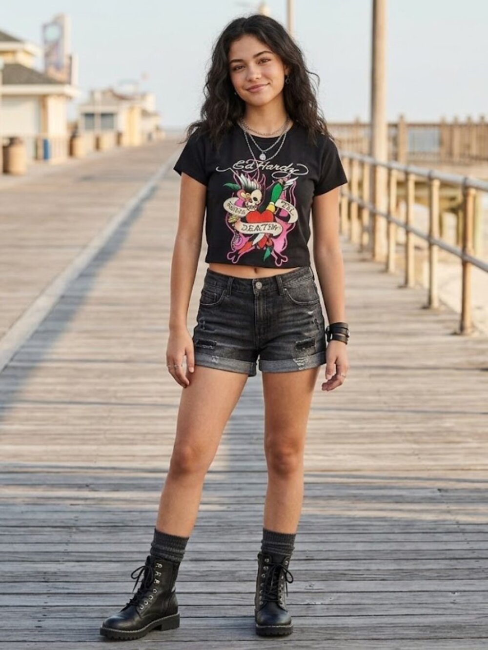 Vintage Ed Hardy Black Crop Top Y2K Graphic Tee True Till Death Size L